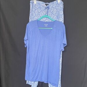 Midnight Blue V-Neck Top and Paisley Pants Set